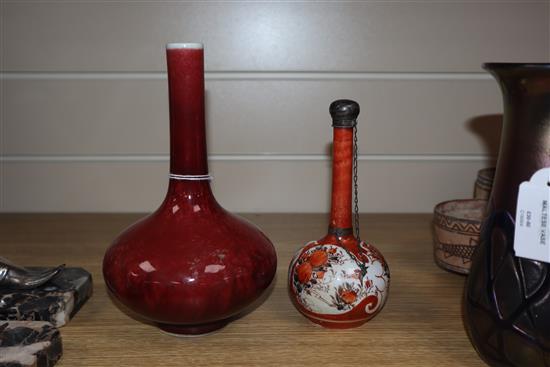 A Chinese Sang de Boeuf vase and a Kutani vase